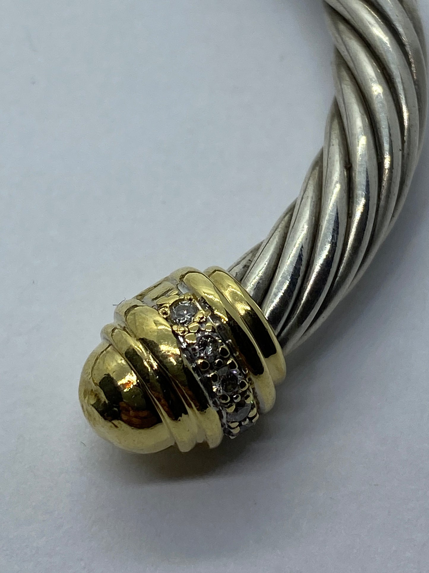 David Yurman 7mm Diamond Dome Cable Bracelet Sterling Silver 925 18K 750 Gold