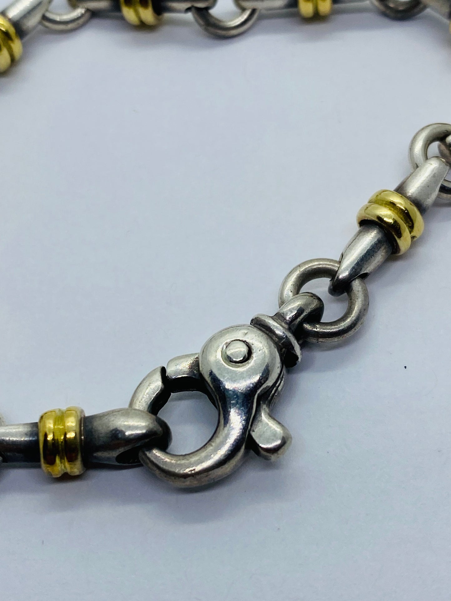 Tiffany Co Sterling Silver 18k Gold Bar Link Bracelet 7 1/8” Pouch Box