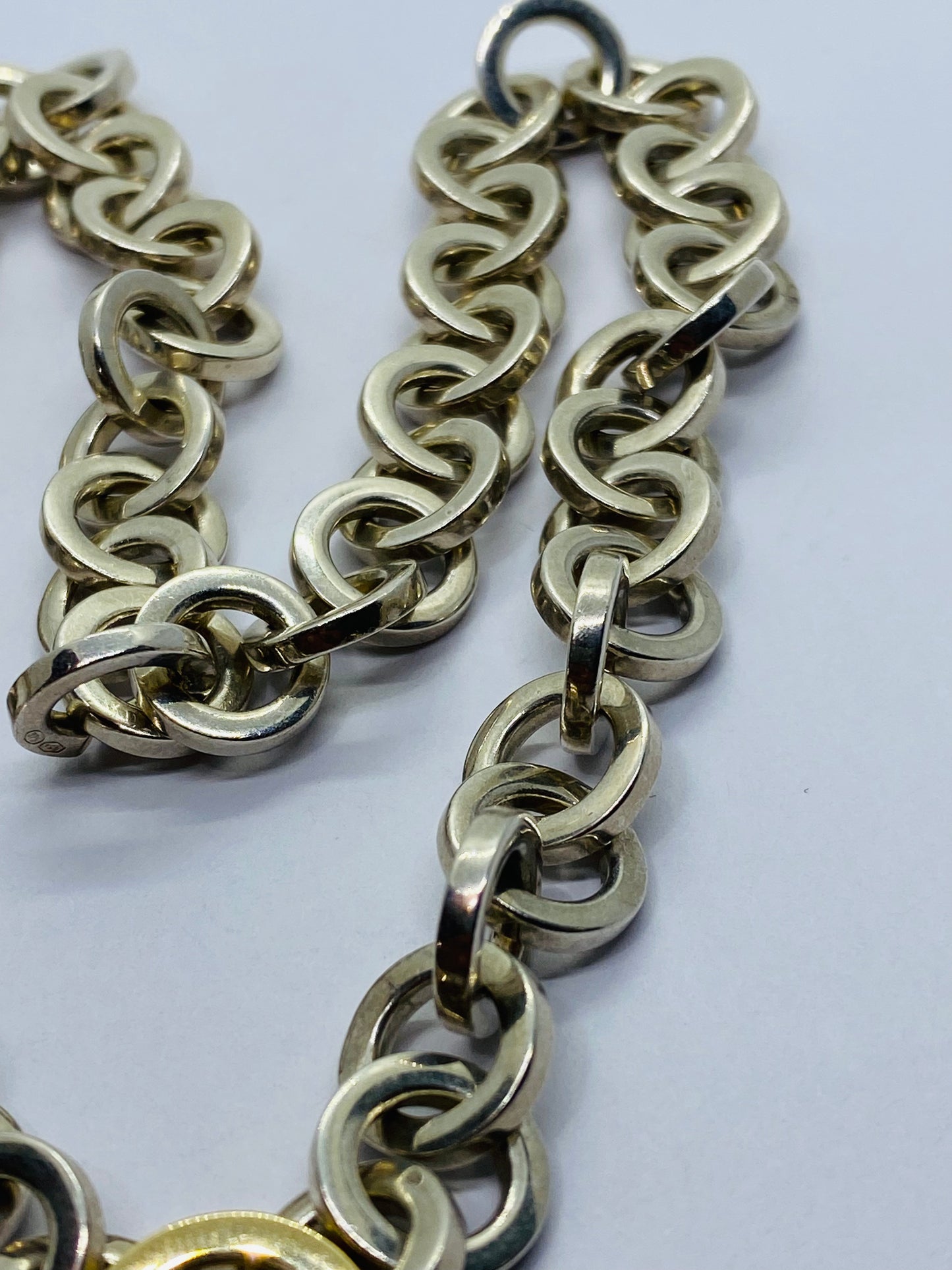 Tiffany & Co. Necklace Circle Link Sterling Silver & 18K Yellow Gold 16" Long