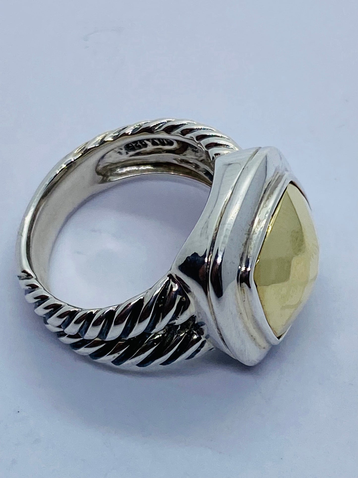 David Yurman Albion Faceted Dome Ring in 18kt Gold/Sterling Size 6 READ