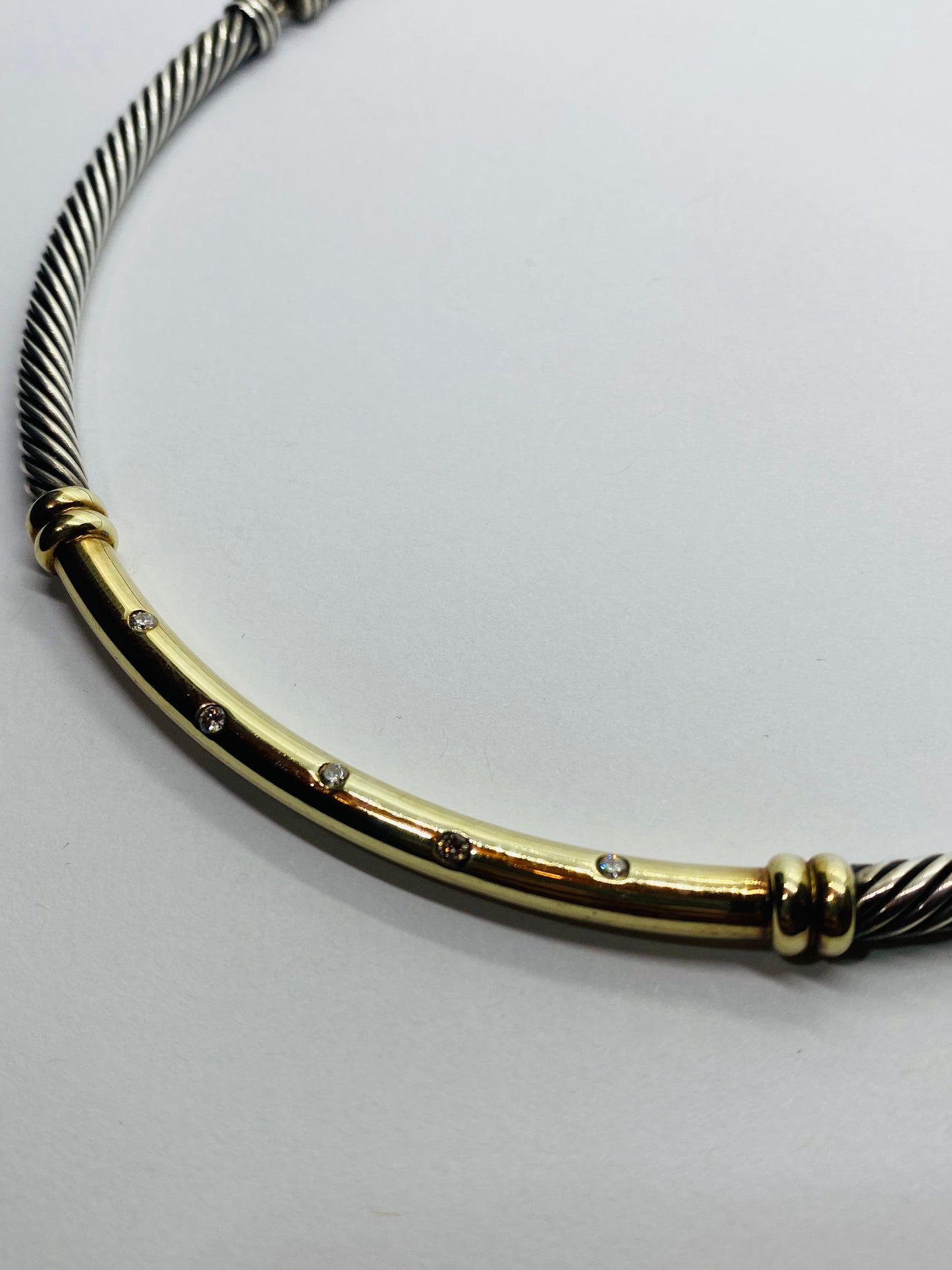 GREAT DAVID YURMAN STERLING, 14K & DIAMOND "METRO BAR" CHOKER NECKLACE, SIGNED