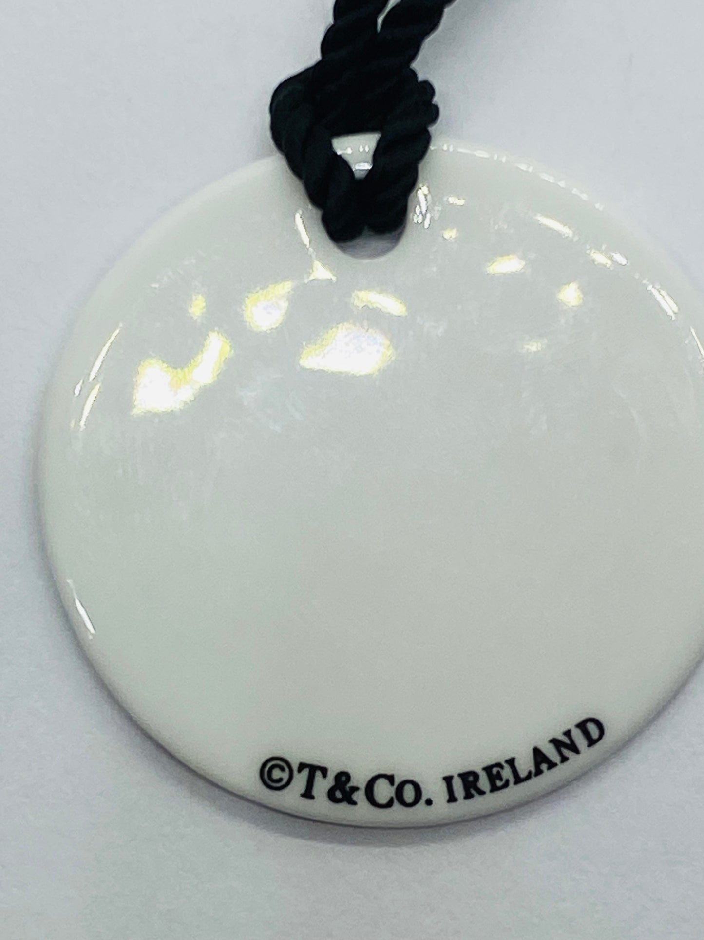 Tiffany & Co White Bone Script New York Fifth Ave Round  Silk Cord 16" Necklace