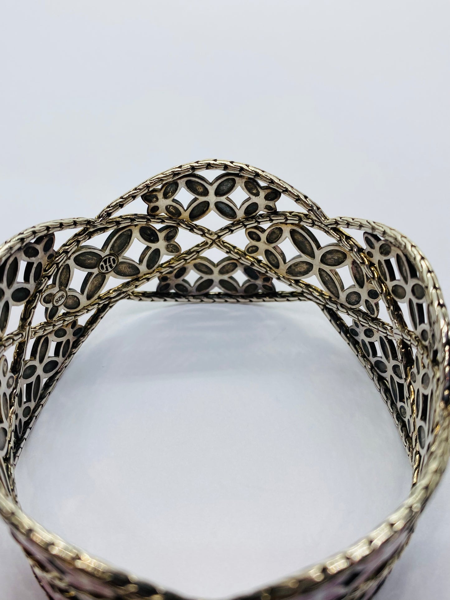 John Hardy 925 Sterling Kawung Vintage Enamel Floral wide Bangle READ! Bracelet