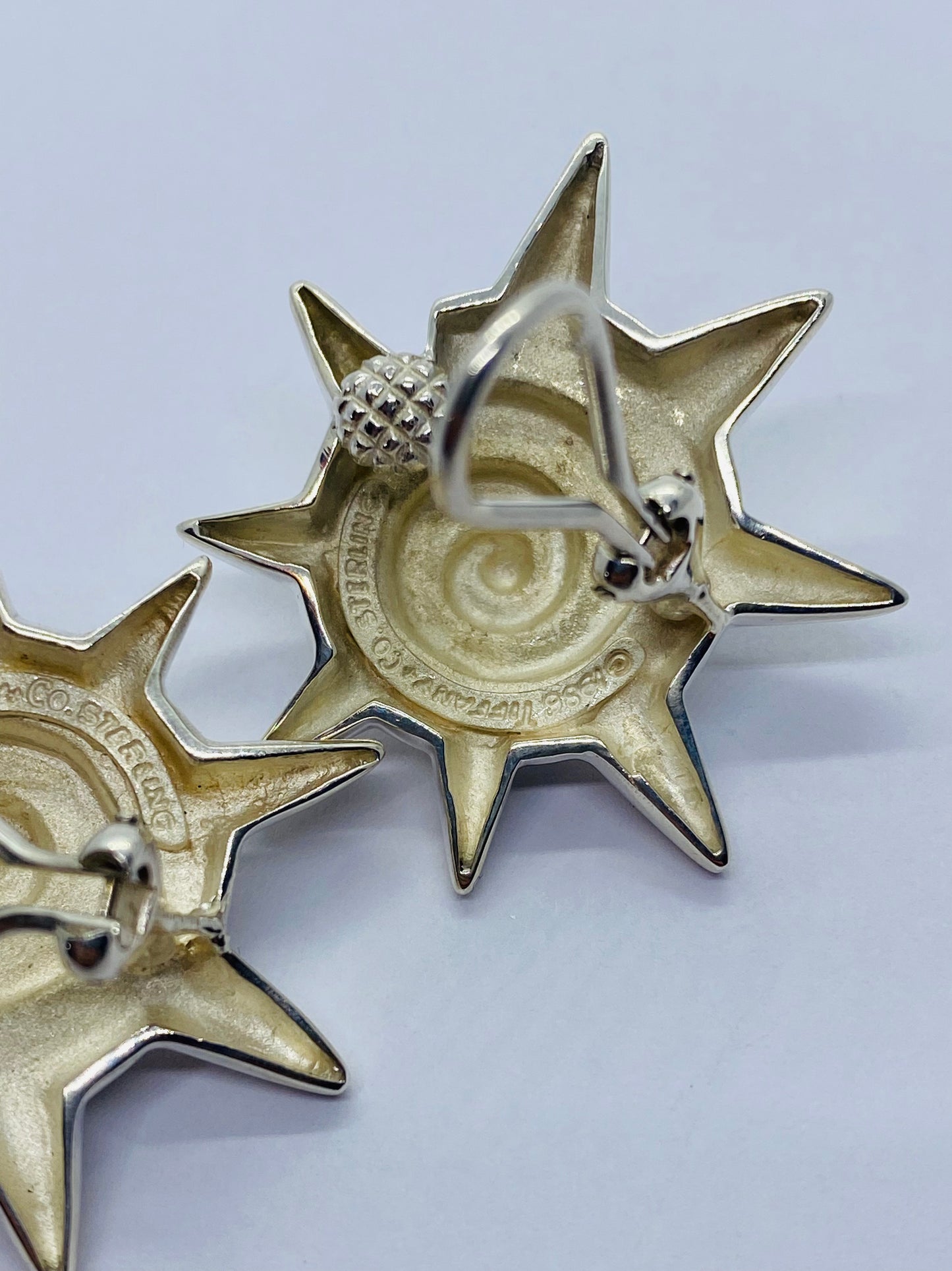 Tiffany & Co RARE Silver Sun Star Seashell Earrings 35MM Wide Clip On
