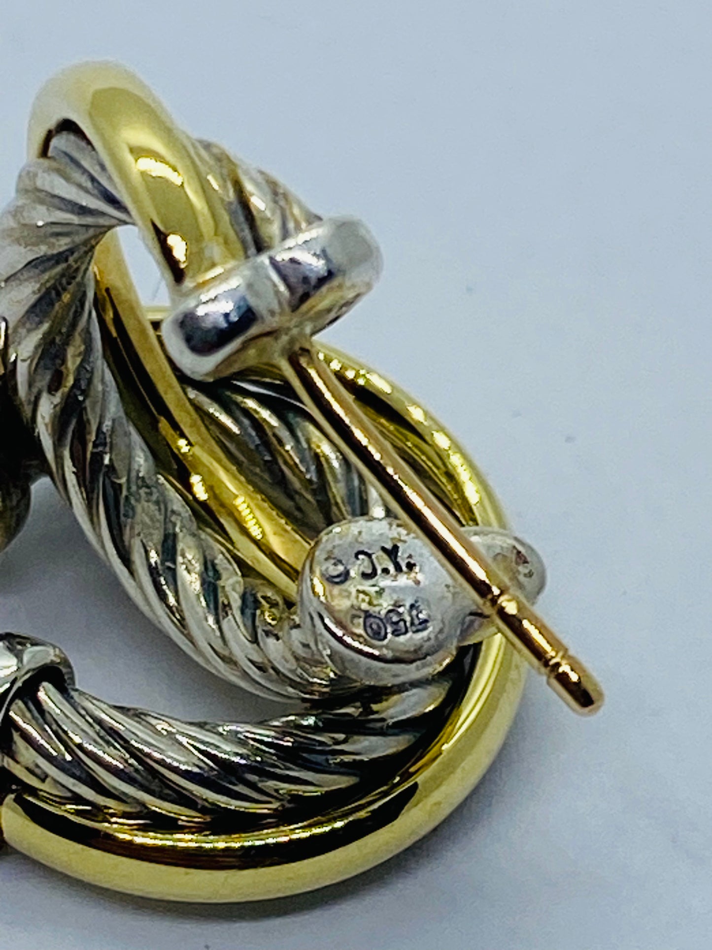 David Yurman 925 Sterling Silver 18k Gold Cable Crossover Hoops. READ!