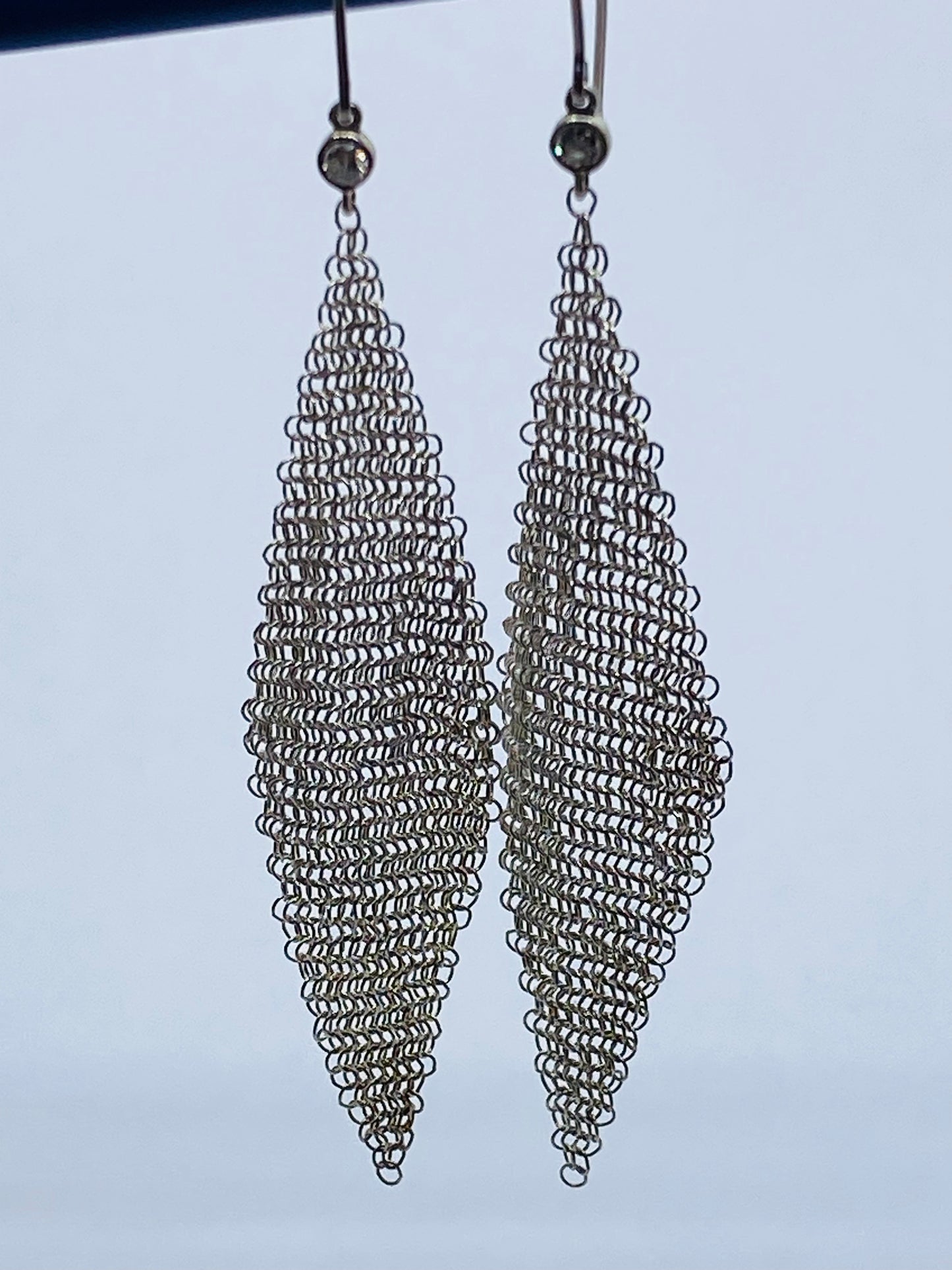 $1675 Authentic Tiffany & Co Mesh 3" .10 Diamond Drop Earrings