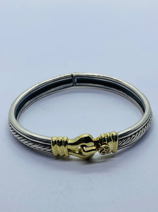 DAVID YURMAN STERLING SILVER 14K YELLOW GOLD CABLE SMOOTH BUCKLE BRACELET 7.5MM