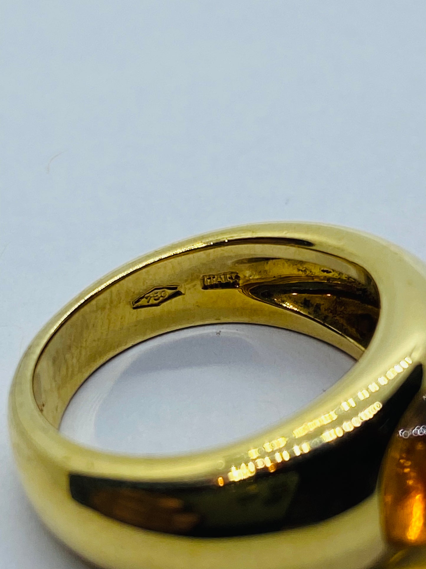 Tiffany & Co. Vintage Italy 18K Yellow Gold Yellow Citrine Gypsy Ring Size 4.75