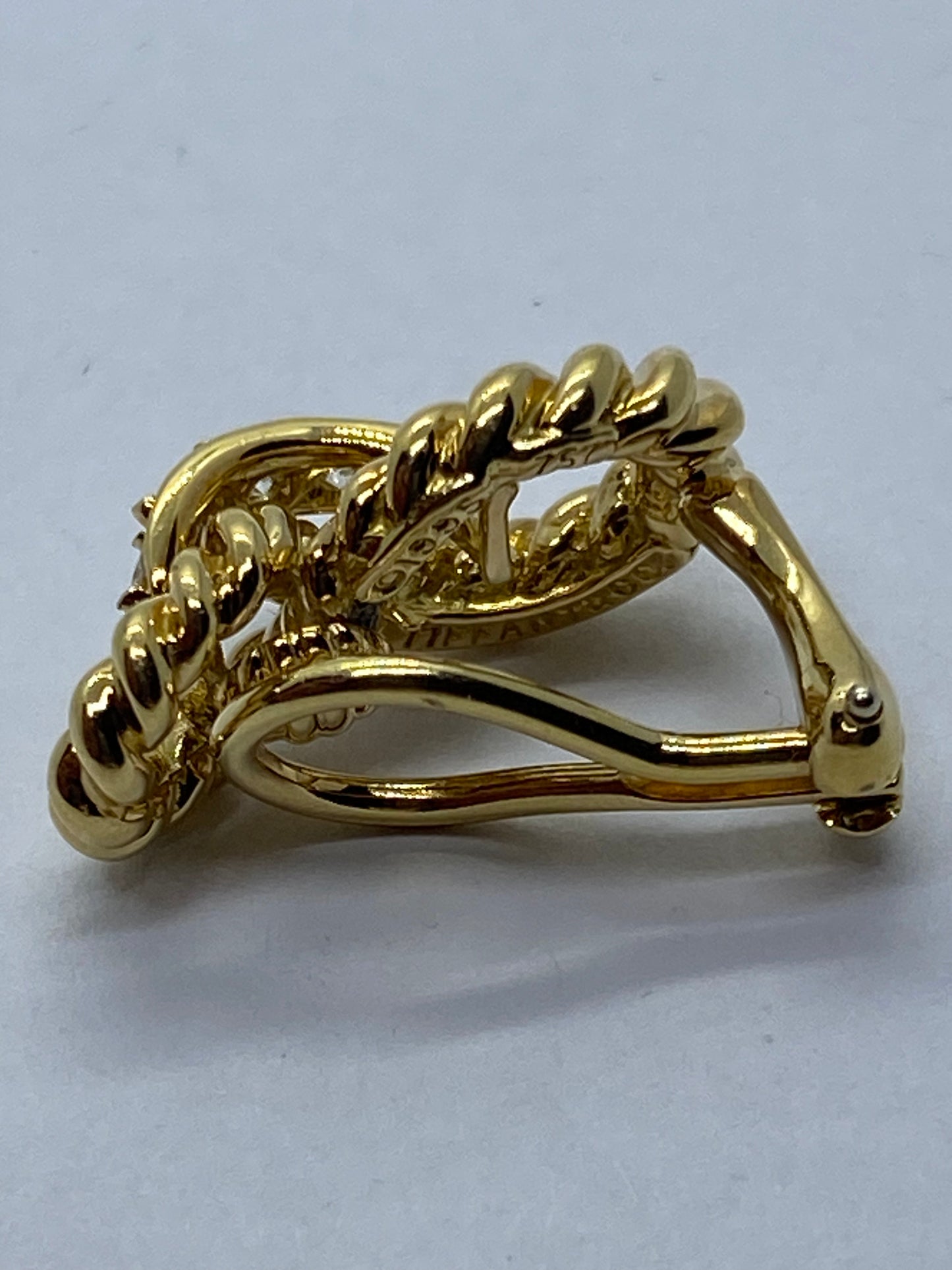 Tiffany & Co. 18k Yellow Gold Twist Infinity Diamond Clip On Earrings .40CT MINT