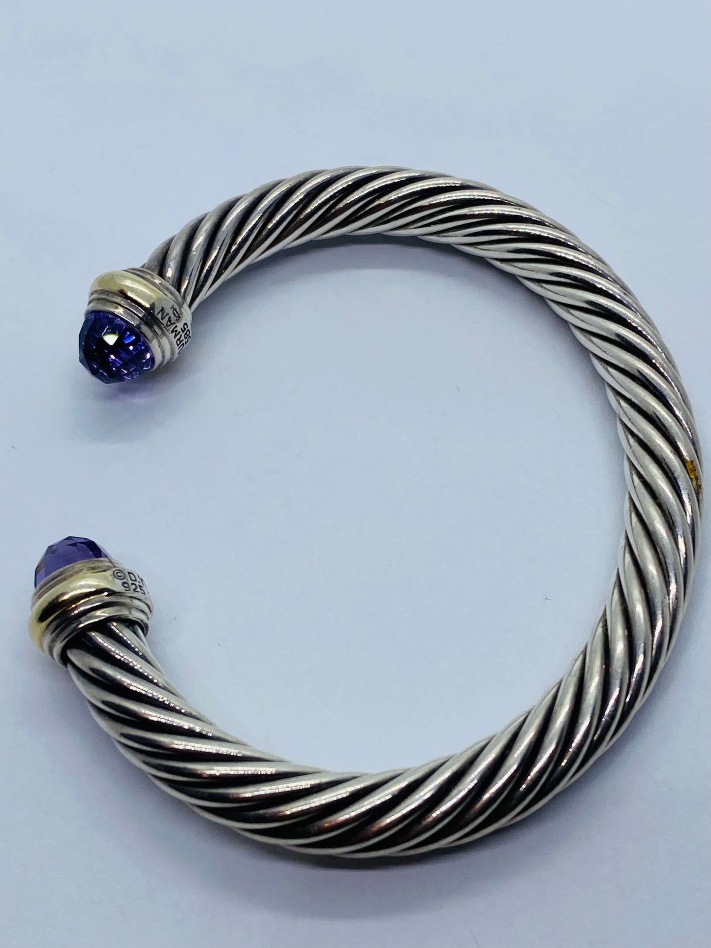 7MM David Yurman Cable Classic Bracelet  Amethyst 14K Yellow Gold  2.25”