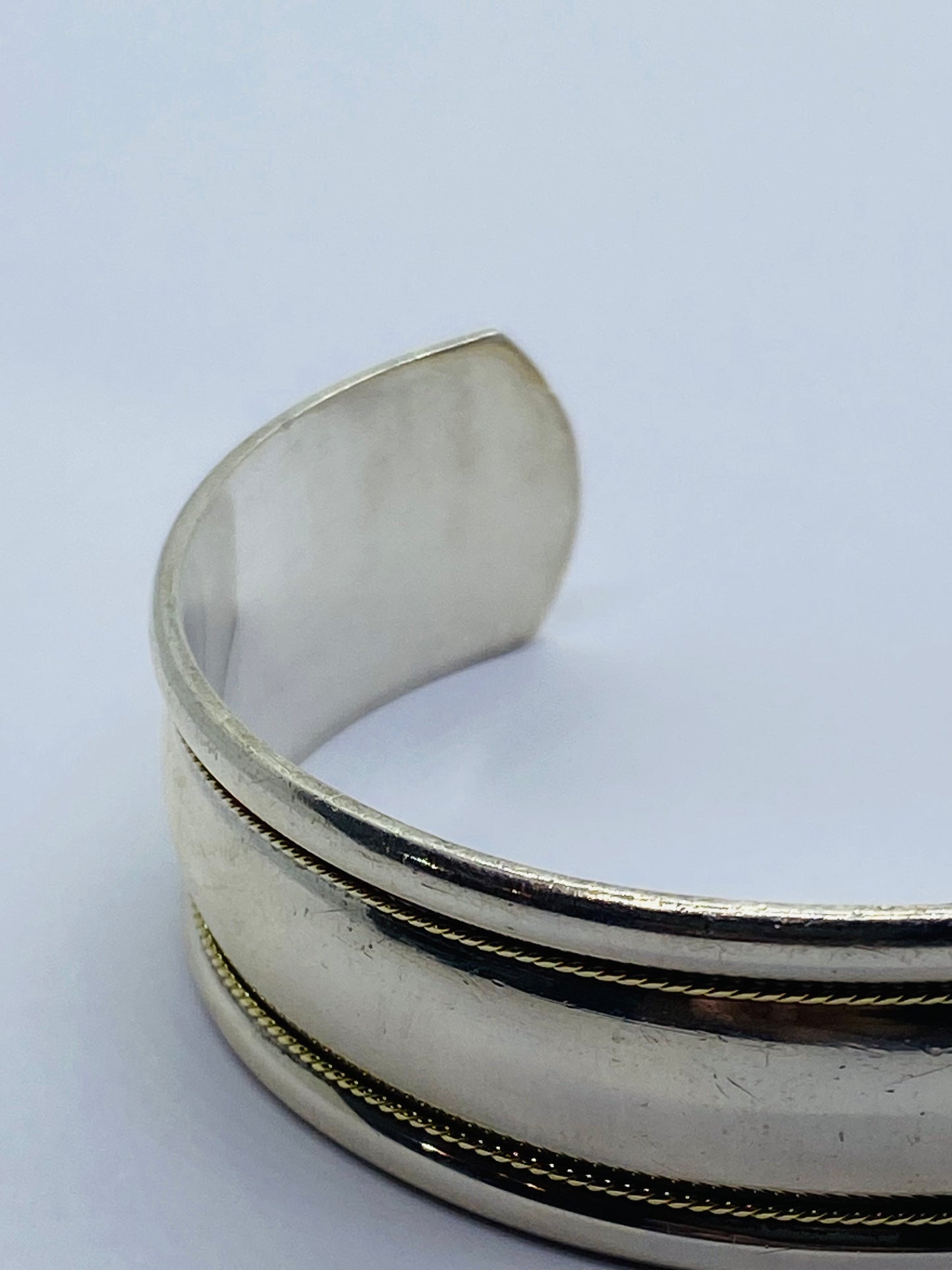 Tiffany & Co. Authentic Sterling Silver & 18k Gold Rope Cuff Bracelet 6.75”