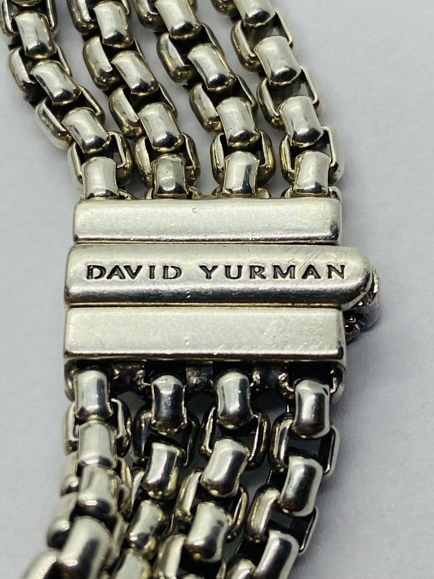 David Yurman 4 Strand 0.53ct Diamond " X " Sterling Silver Link Chain Bracelet