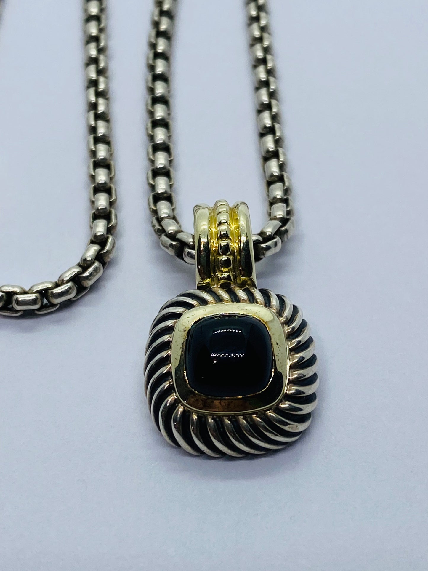 DAVID YURMAN 14KT GOLD 925 SILVER  ALBION BLACK ONYX ENHANCER PENDANT NECKLACE