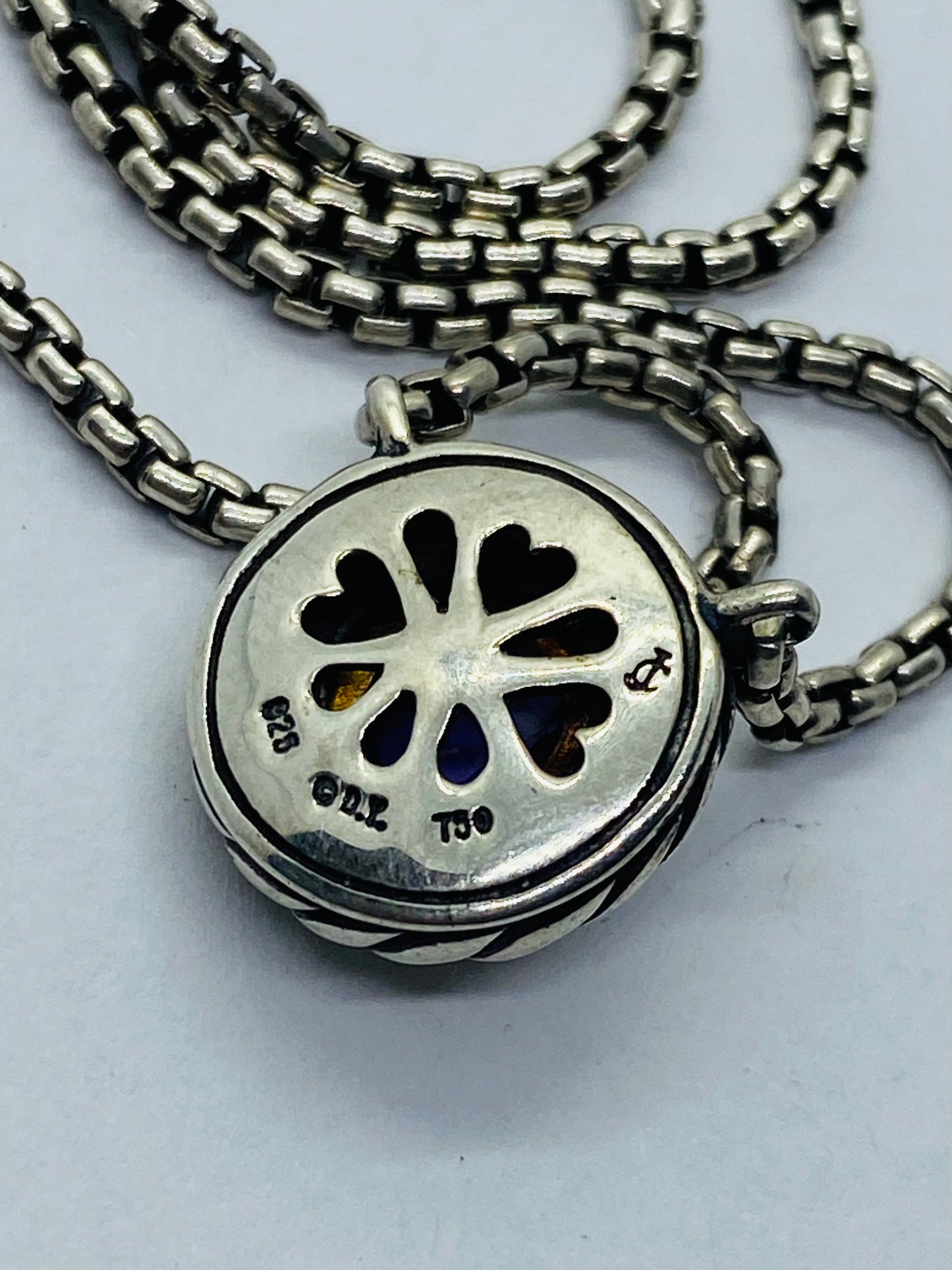 David Yurman Sterling Silver Amethyst Cookie Necklace 16.5”