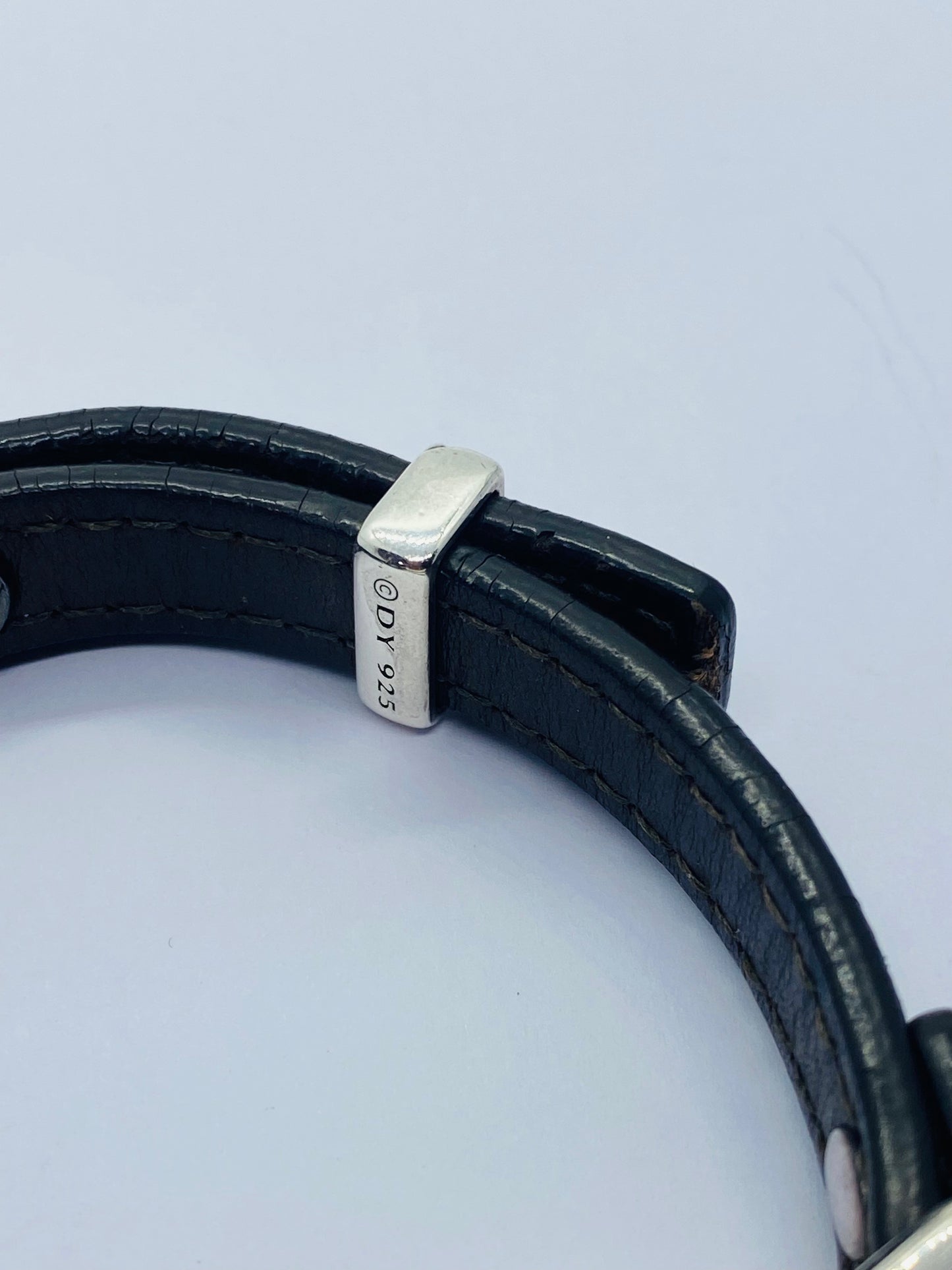 David Yurman Sterling Silver Modern Leather Striped ID Bracelet Brown 39.1 Grams