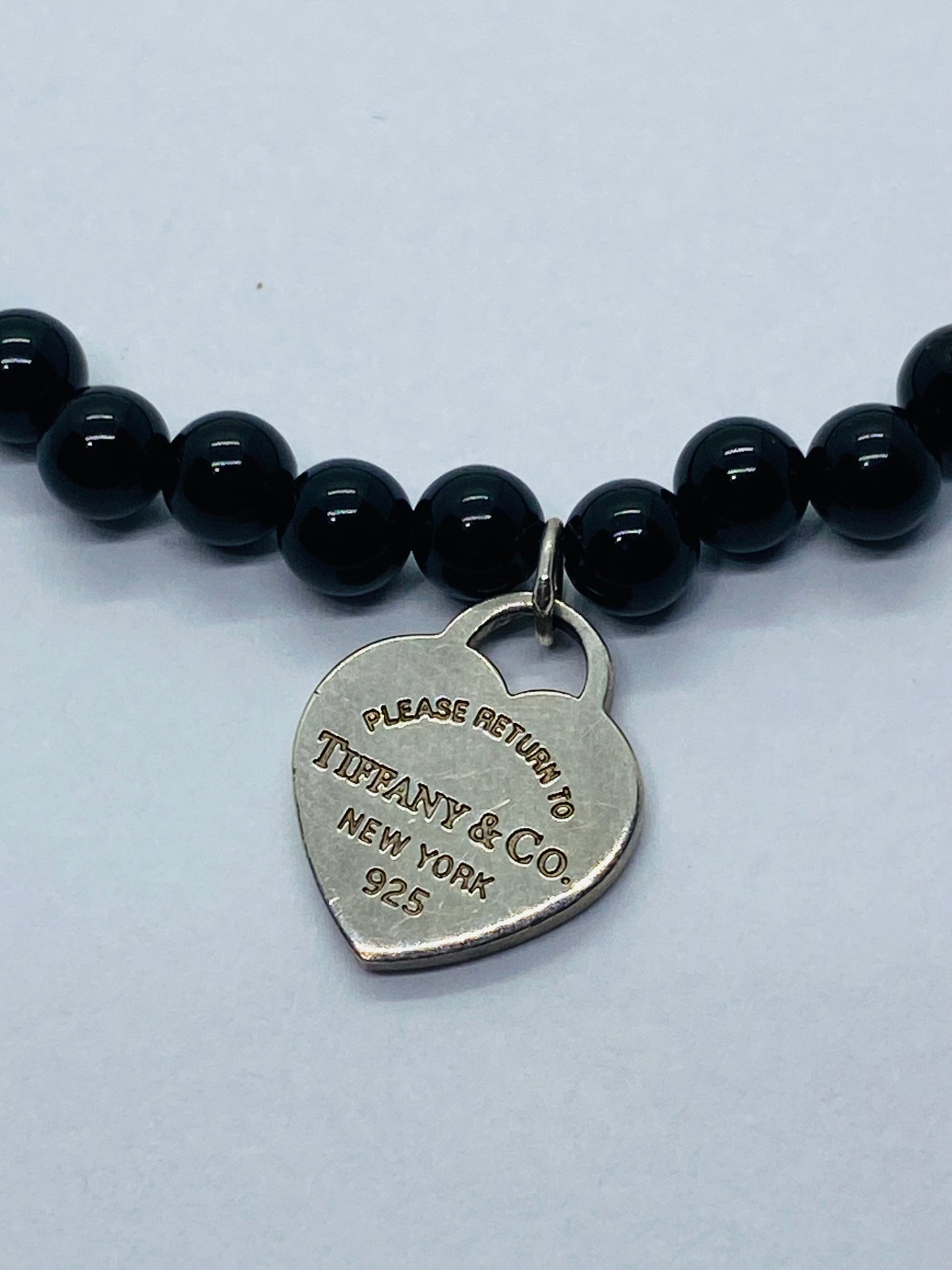 Tiffany & Co. 925 Silver RTT Heart Tag 4mm Black Onyx 6.75” Bracelet