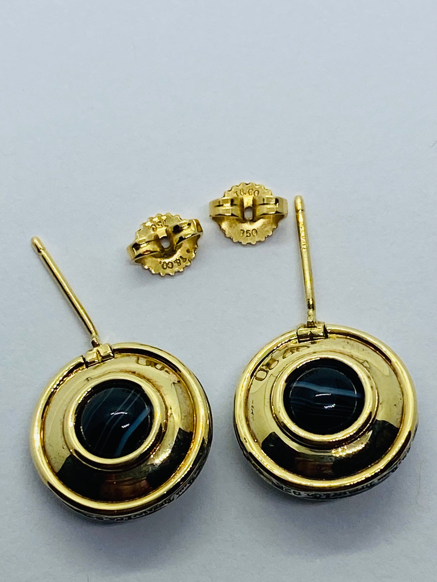 Tiffany & Co Silver 18K Gold Picasso Magic Disc Earrings Agate Pouch 18K Backs