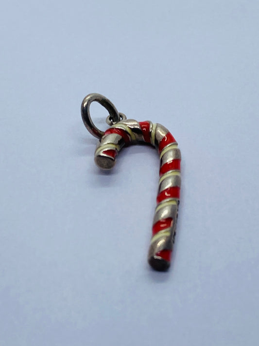 TIFFANY & CO SILVER WHITE RED ENAMEL CANDY CANE CHARM/PENDANT POUCH