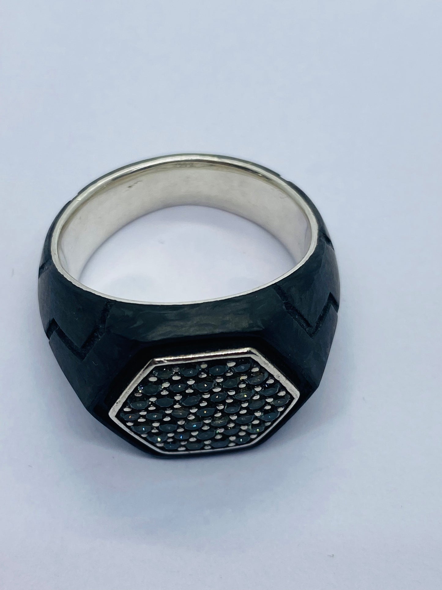 David Yurman Gray Sapphire Forged Carbon Signet Ring Size 11