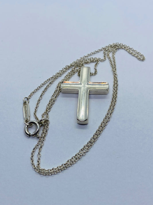 Tiffany & Co. Concave 925 Silver Cross Pendant Necklace 16.25” READ!
