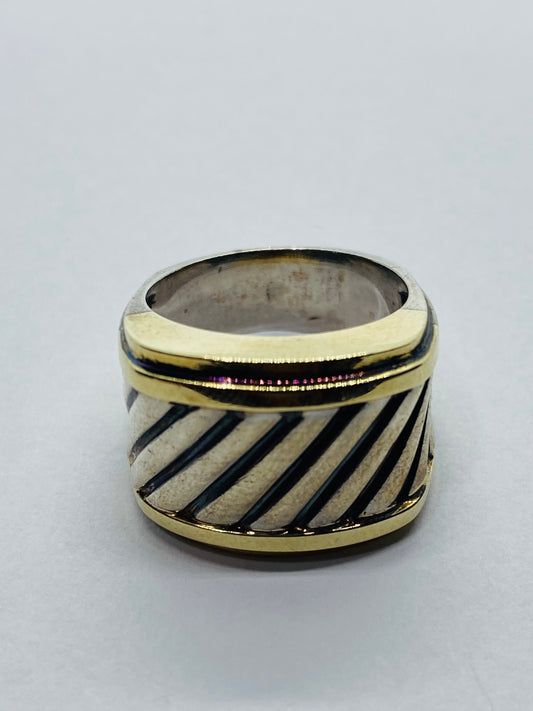 David Yurman Thoroughbred Ring 14K Gold Sterling Silver Cigar Cable Size 5.75