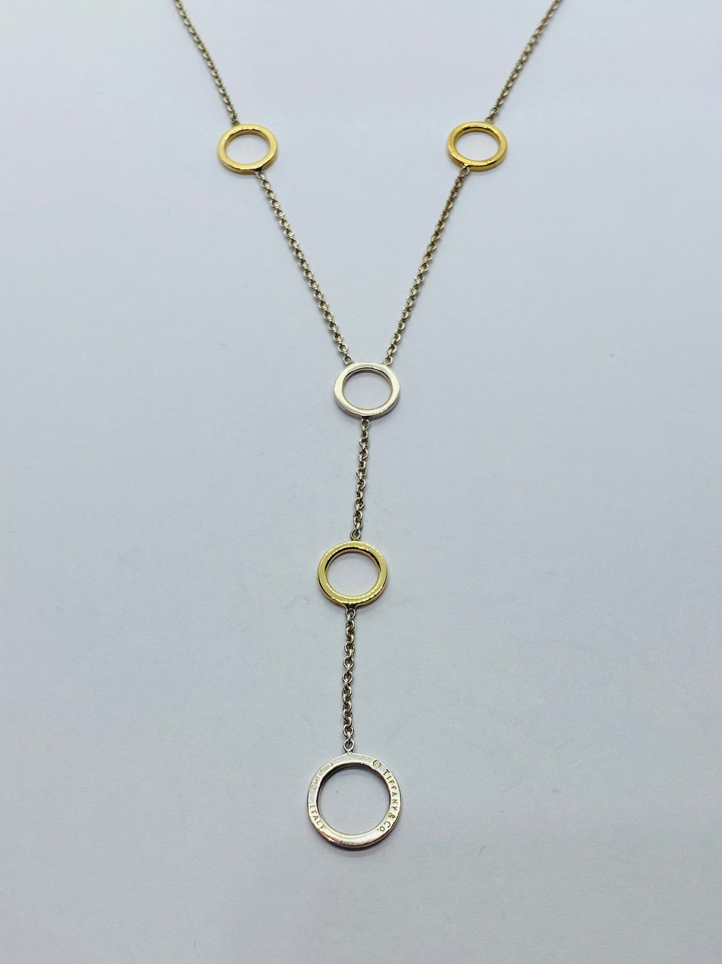 Tiffany Co Lariat 18K 925 Circle Necklace 15.75"