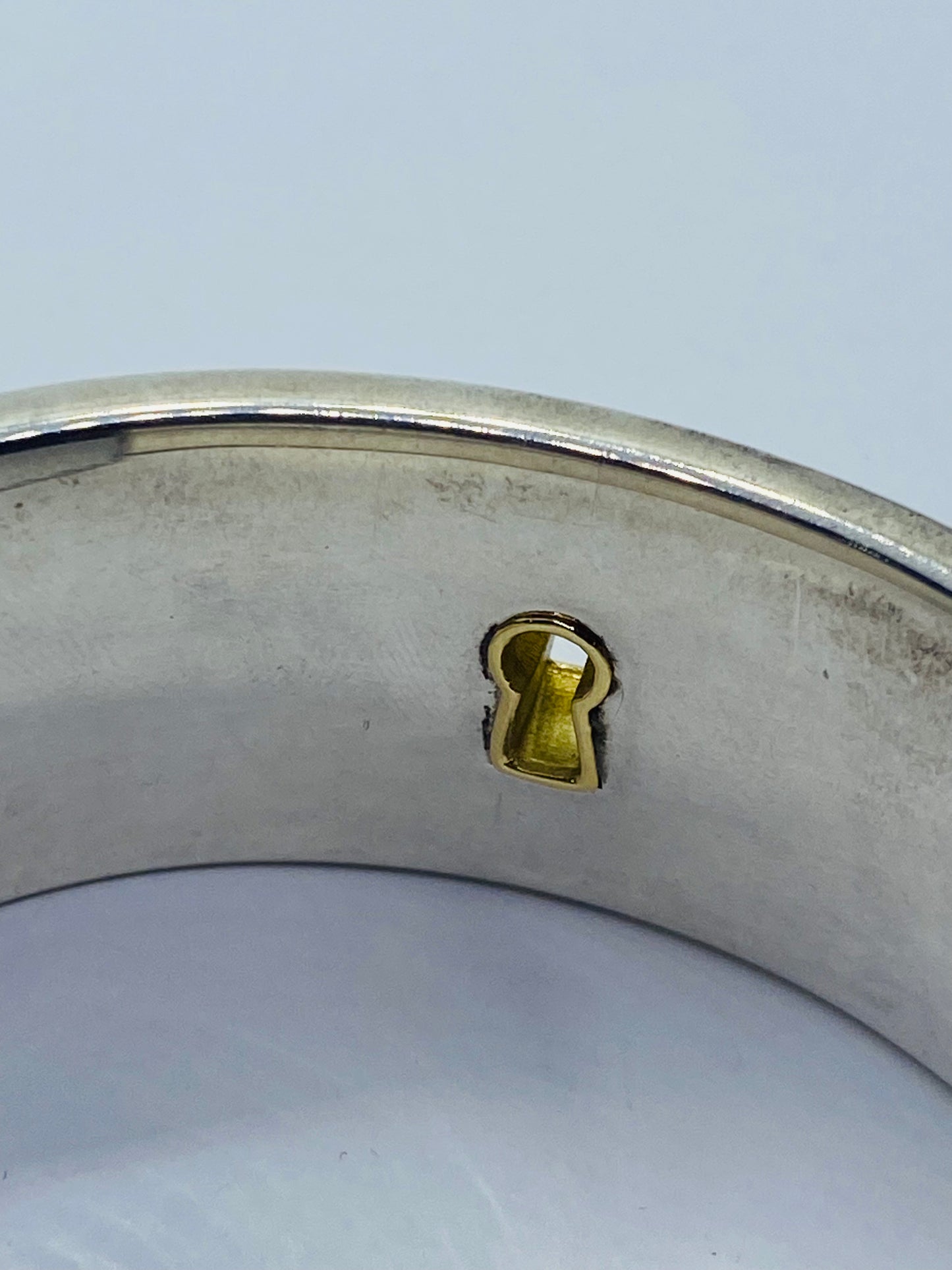 Tiffany & Co Key Lock Hole Vintage Hinged Bangle Silver 18k Yellow Gold Pouch