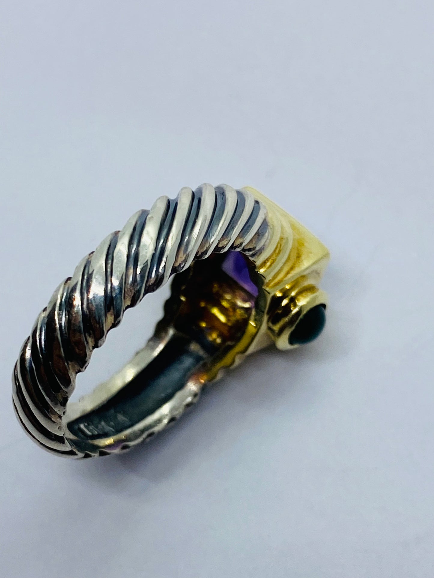 David Yurman 925 14K Gold Renaissance Cable Ring Amethyst Green Onyx  Sz 7.75