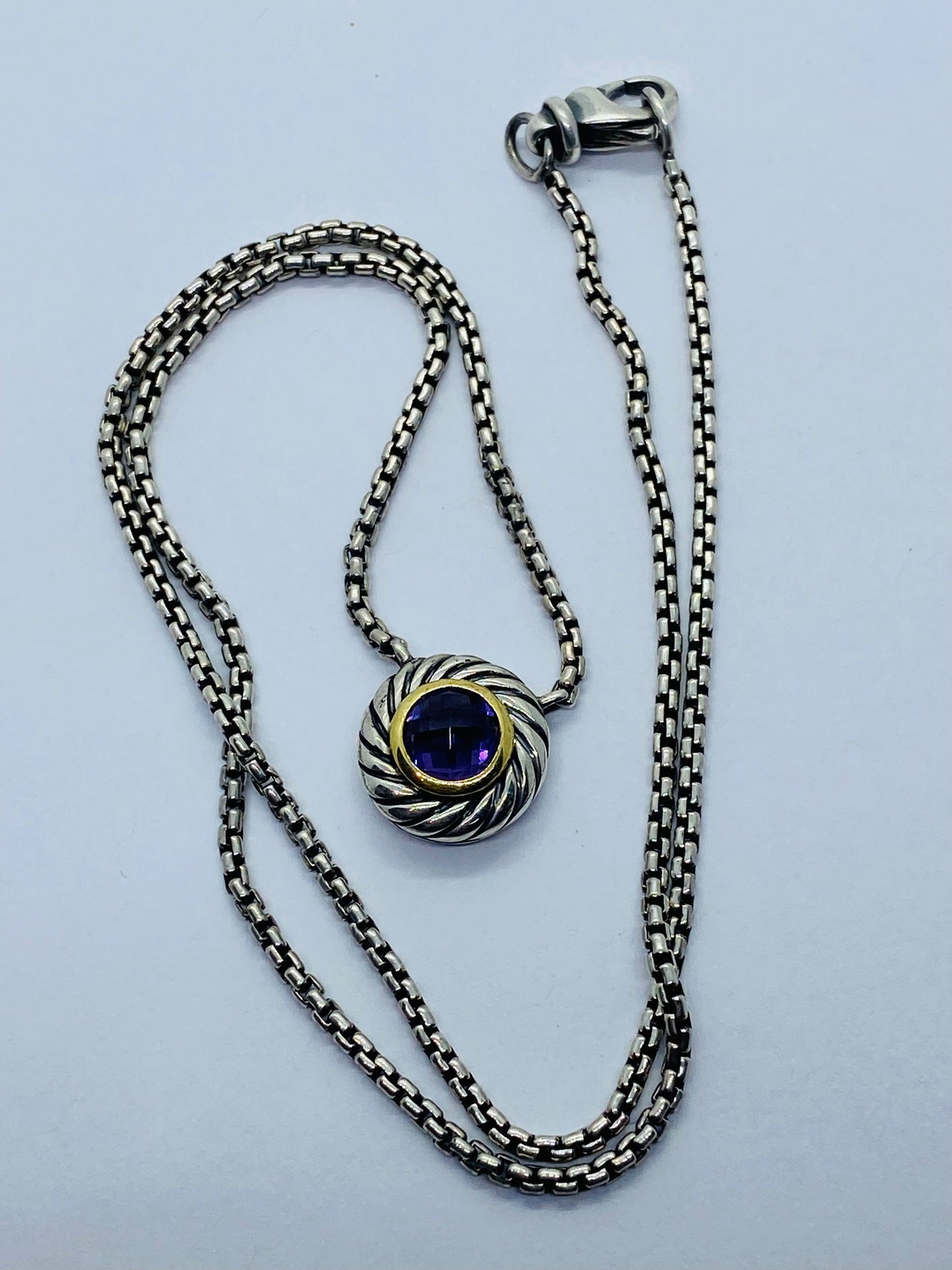 David Yurman Sterling Silver Amethyst Cookie Necklace 16.5”