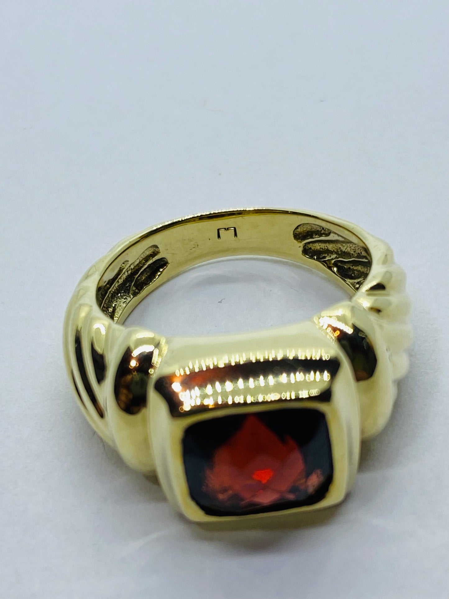 DAVID YURMAN Solid 14K Yellow Gold CABLE Cushion Cut Garnet Ring 5.5
