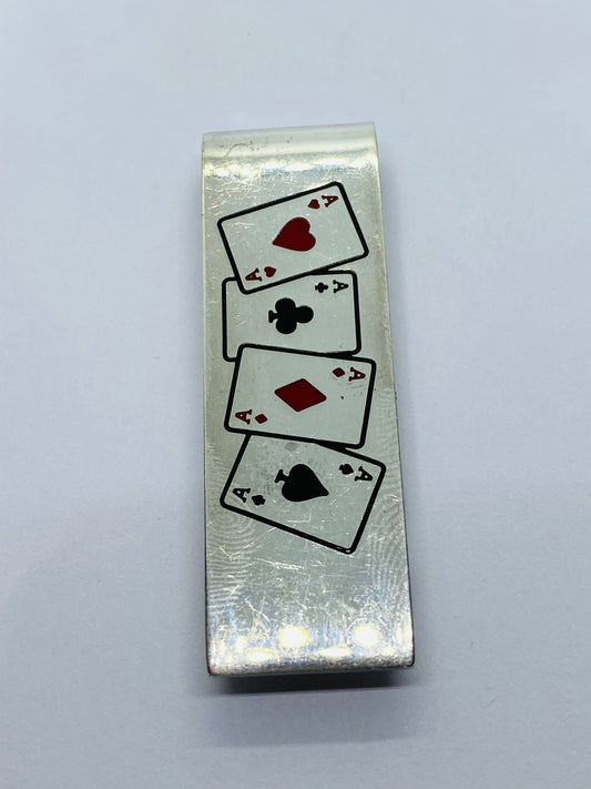 Tiffany & Co Diamond Ace Spade Heart Silver Enamel Poker Card Money Clip