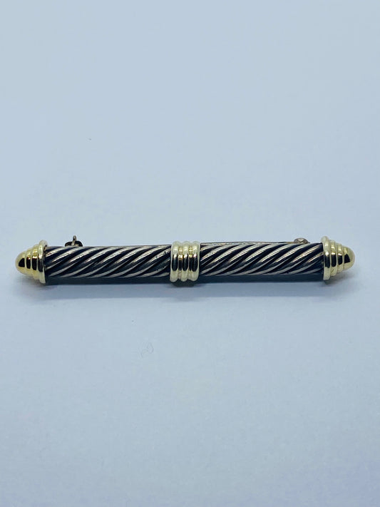 DAVID YURMAN STERLING SILVER 14K YELLOW GOLD CABLE BAR PIN BROOCH 55MM LONG 7MM