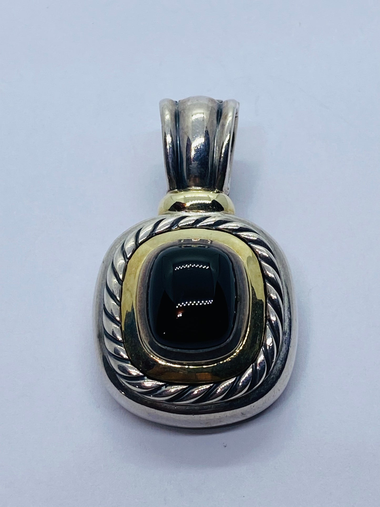 David Yurman 925 Silver 585 Gold Black Onyx Iconic Albion Enhancer Pendant 18.9G