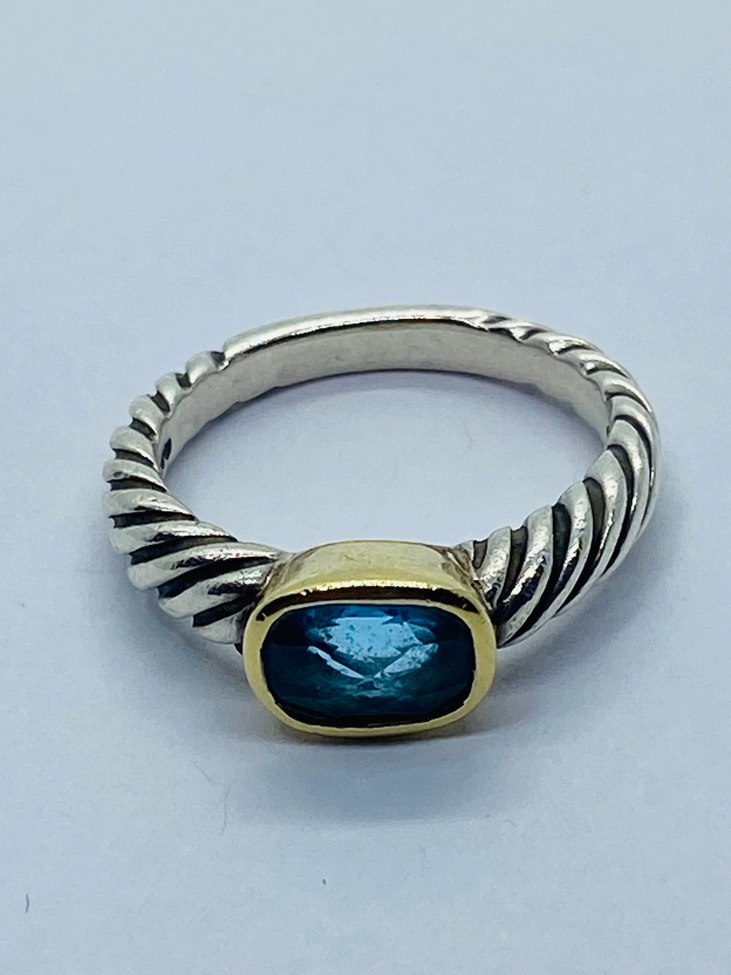 David Yurman BLUE TOPAZ Noblesse Ring, 925 Sterling Silver, 18K 750 Gold, 6.75