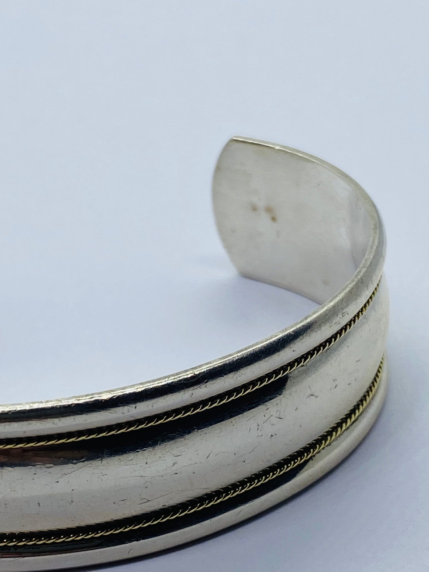 Tiffany & Co. Authentic Sterling Silver & 18k Gold Rope Cuff Bracelet 6.75”