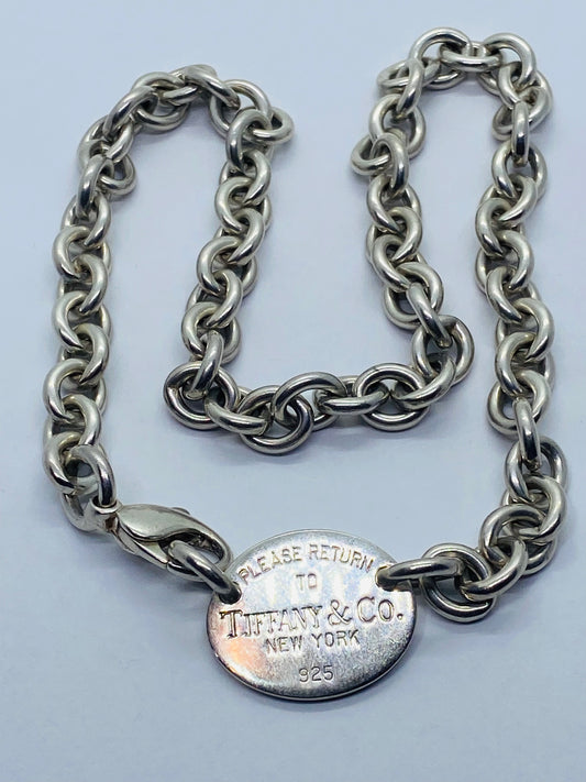 Tiffany & Co. Return to Oval Tag 925 Sterling Silver Choker Necklace 15.25”