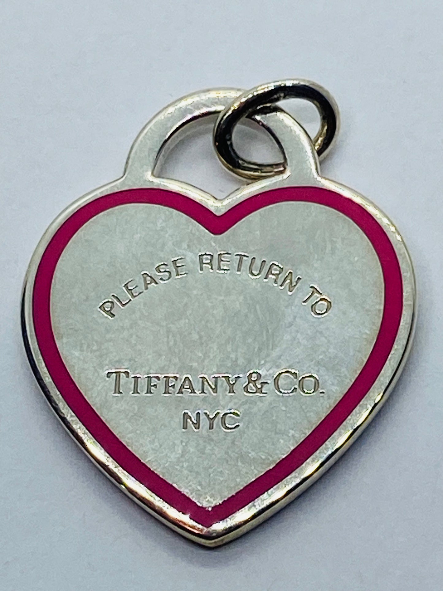 Tiffany Co Sterling Silver Red Enamel Please Return To Heart Pendant Charm 26MM