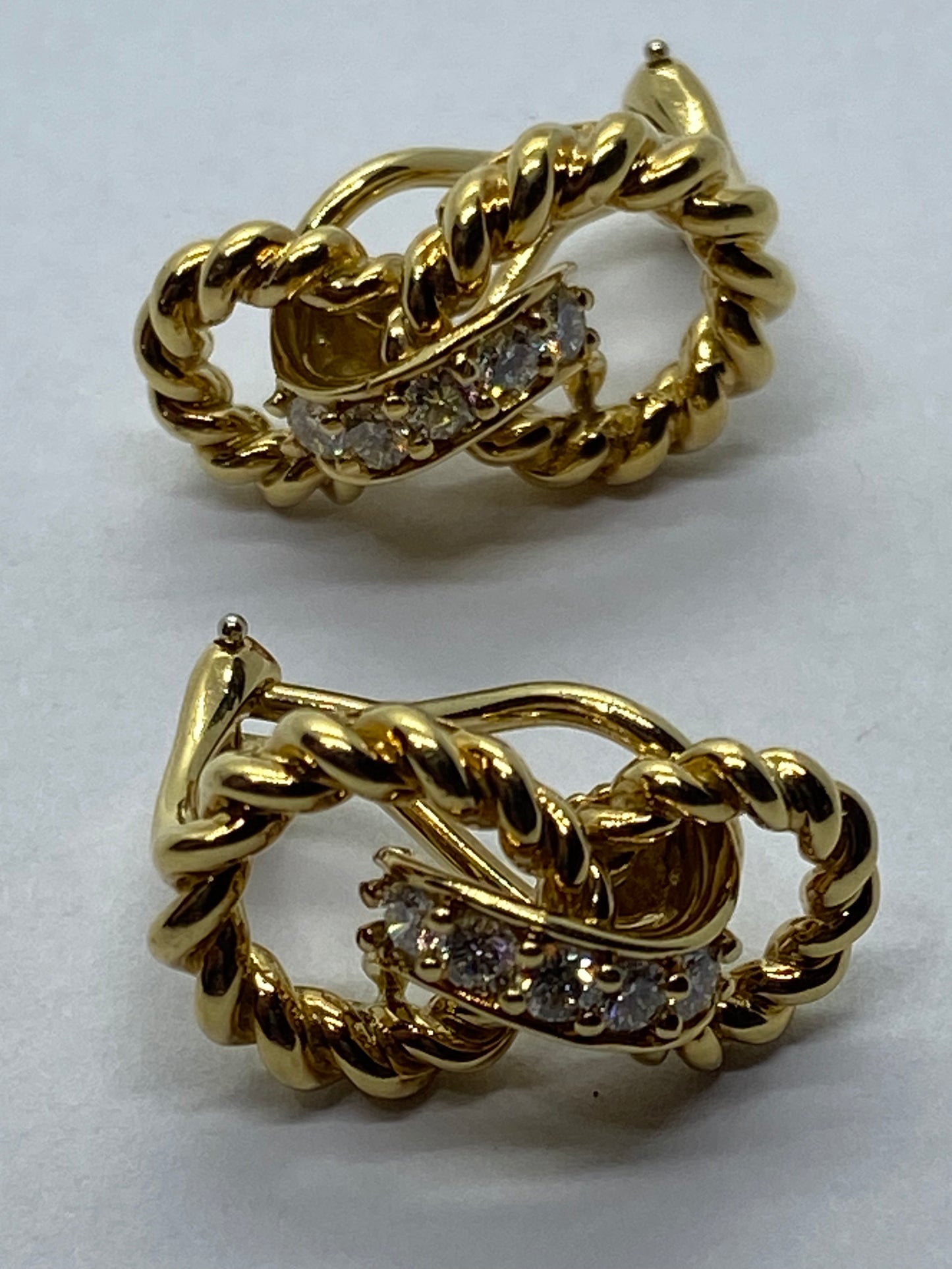 Tiffany & Co. 18k Yellow Gold Twist Infinity Diamond Clip On Earrings .40CT MINT