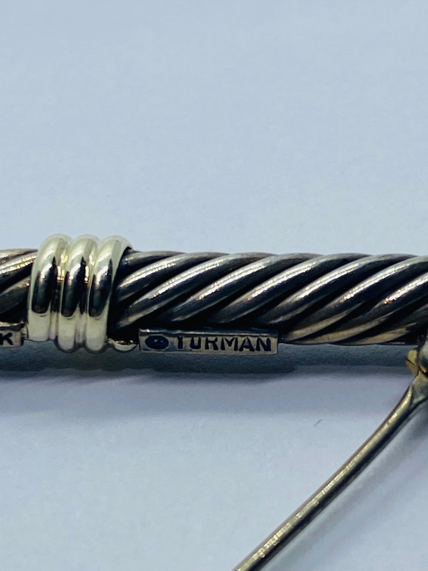 DAVID YURMAN STERLING SILVER 14K YELLOW GOLD CABLE BAR PIN BROOCH 55MM LONG 7MM