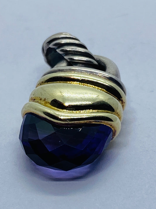 Large David Yurman Sterling 14K 925/585 Gold Amethyst Acorn Pendant Enhancer