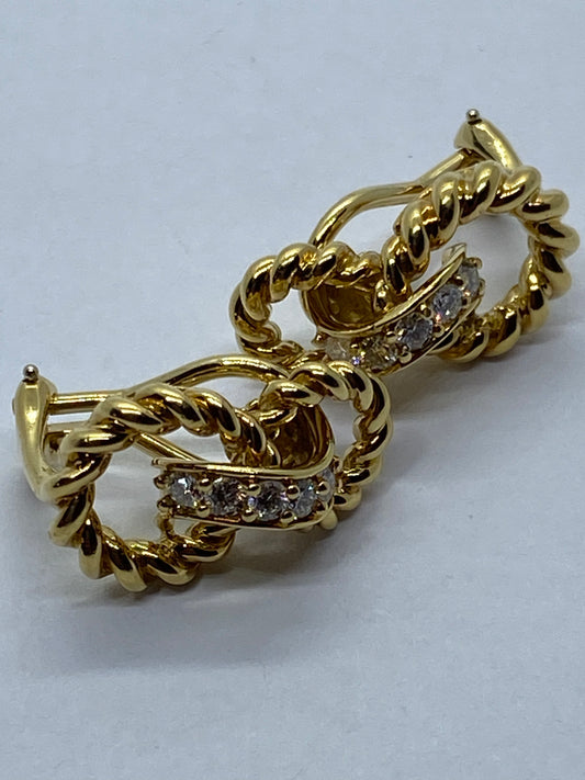 Tiffany & Co. 18k Yellow Gold Twist Infinity Diamond Clip On Earrings .40CT MINT