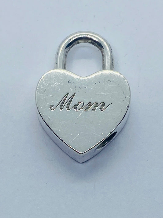 Tiffany & Co Silver Mom Heart Padlock Charm Pendant! READ!