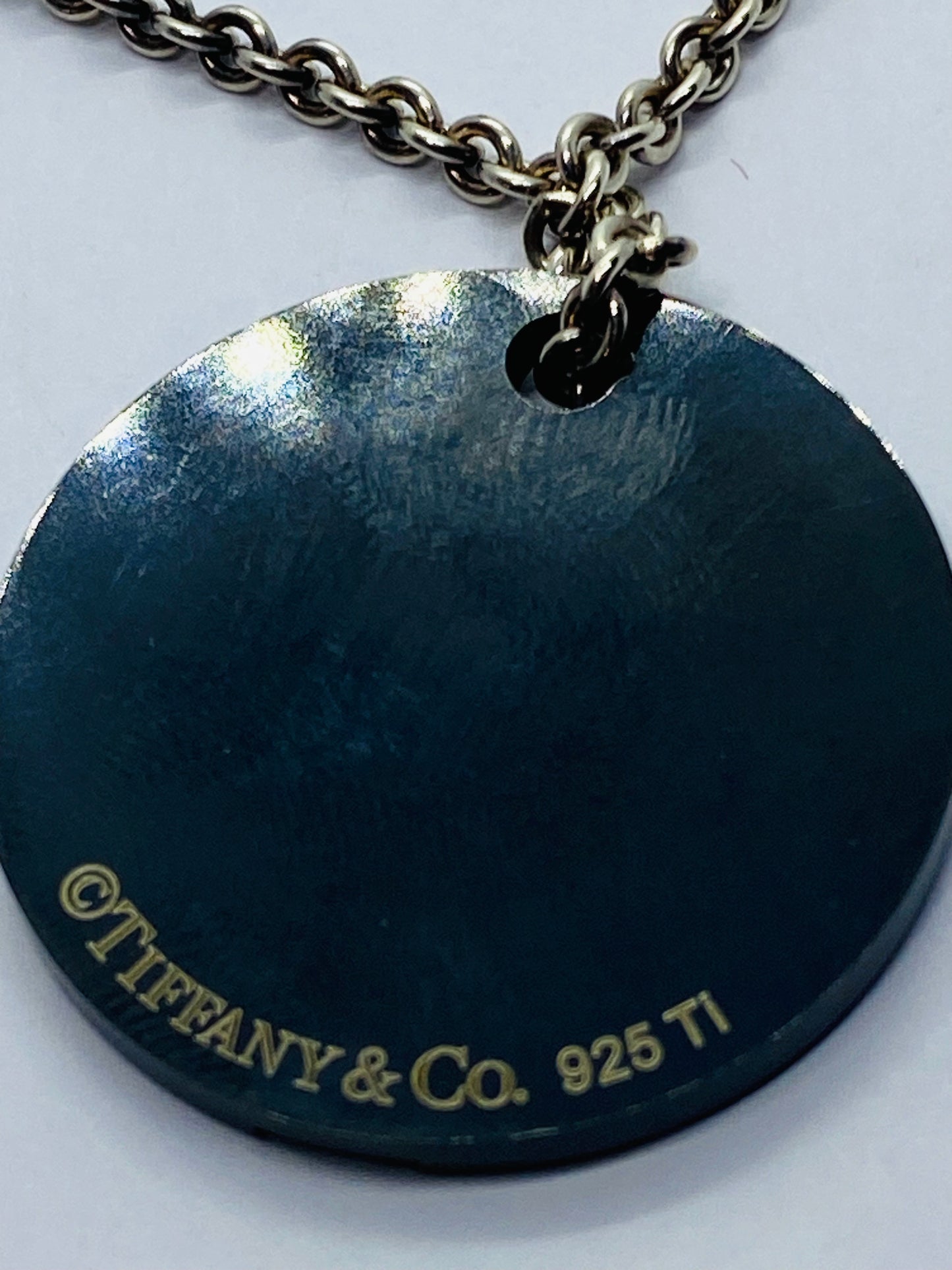 Tiffany & Co. Titanium Sterling Silver Round Disc Pendant & Chain Necklace Pouch