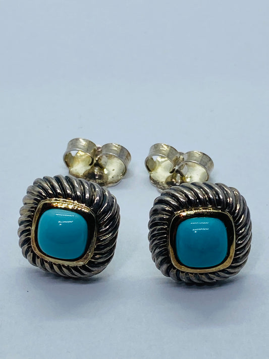 David Yurman Albion Sterling Silver Turquoise Earrings Stud 925 14k