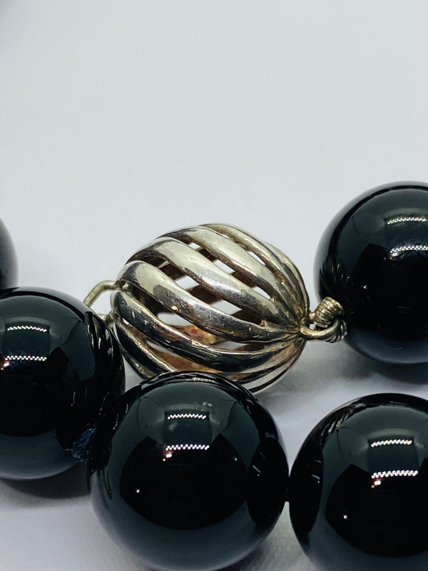 Tiffany & Co. Necklace Black Onyx Ball Beaded Sterling Silver 16.5" Long