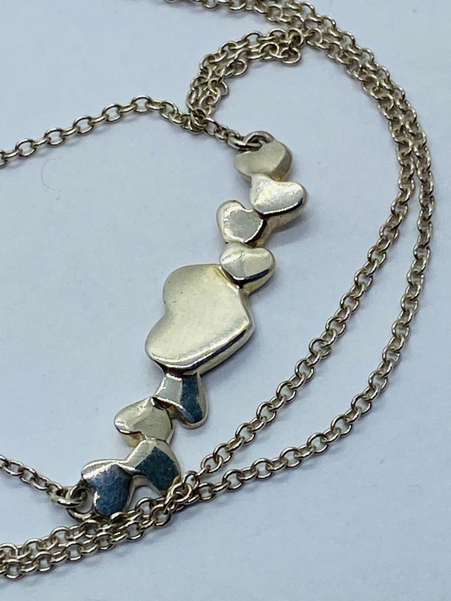 Tiffany Co 16” Modernist Sterling Silver 9 Heart Pendant Necklace Mint Condition