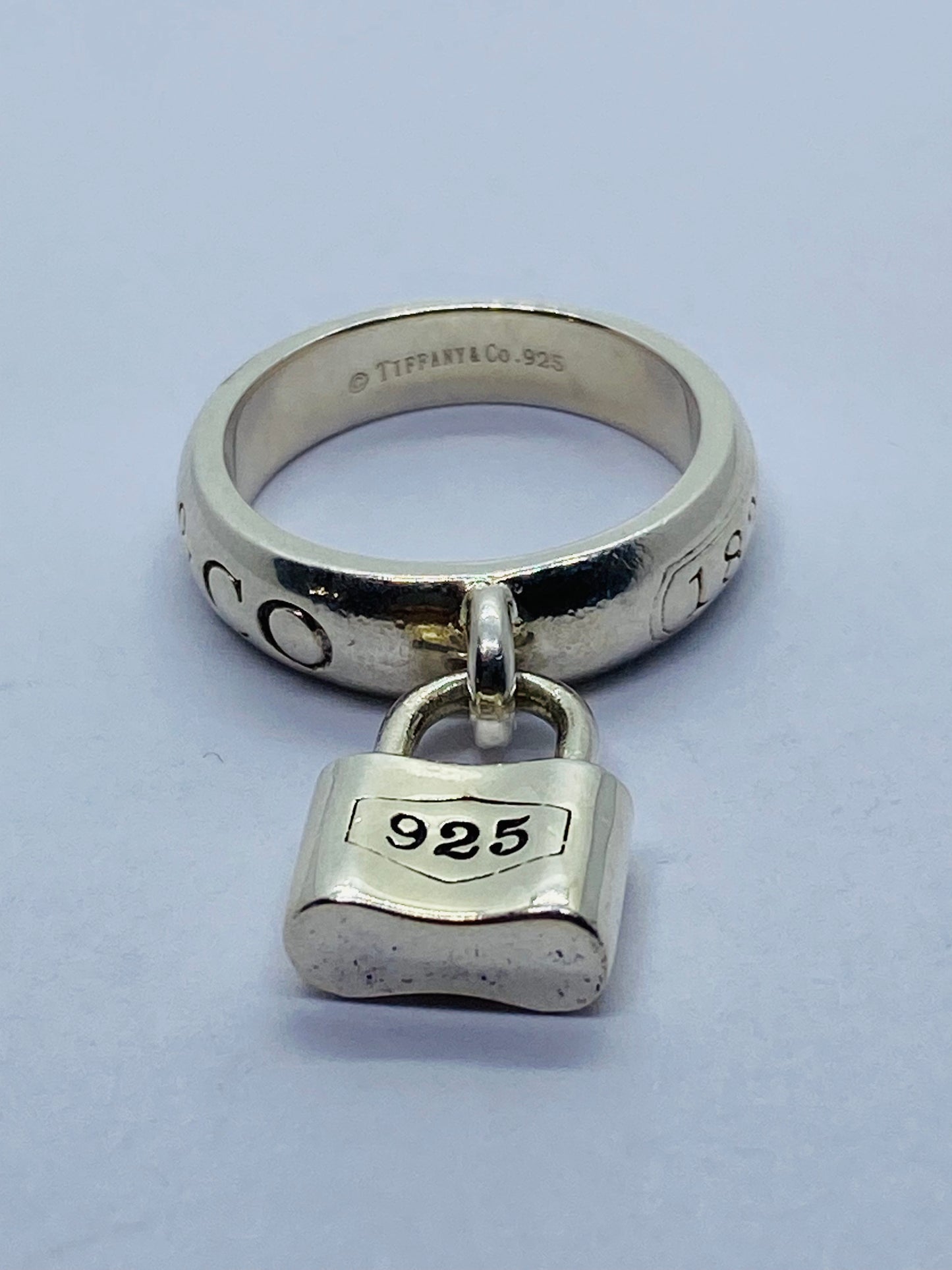 Authentic Tiffany & Co Sterling Silver 1837 Lock Padlock Dangle Ring Size 6