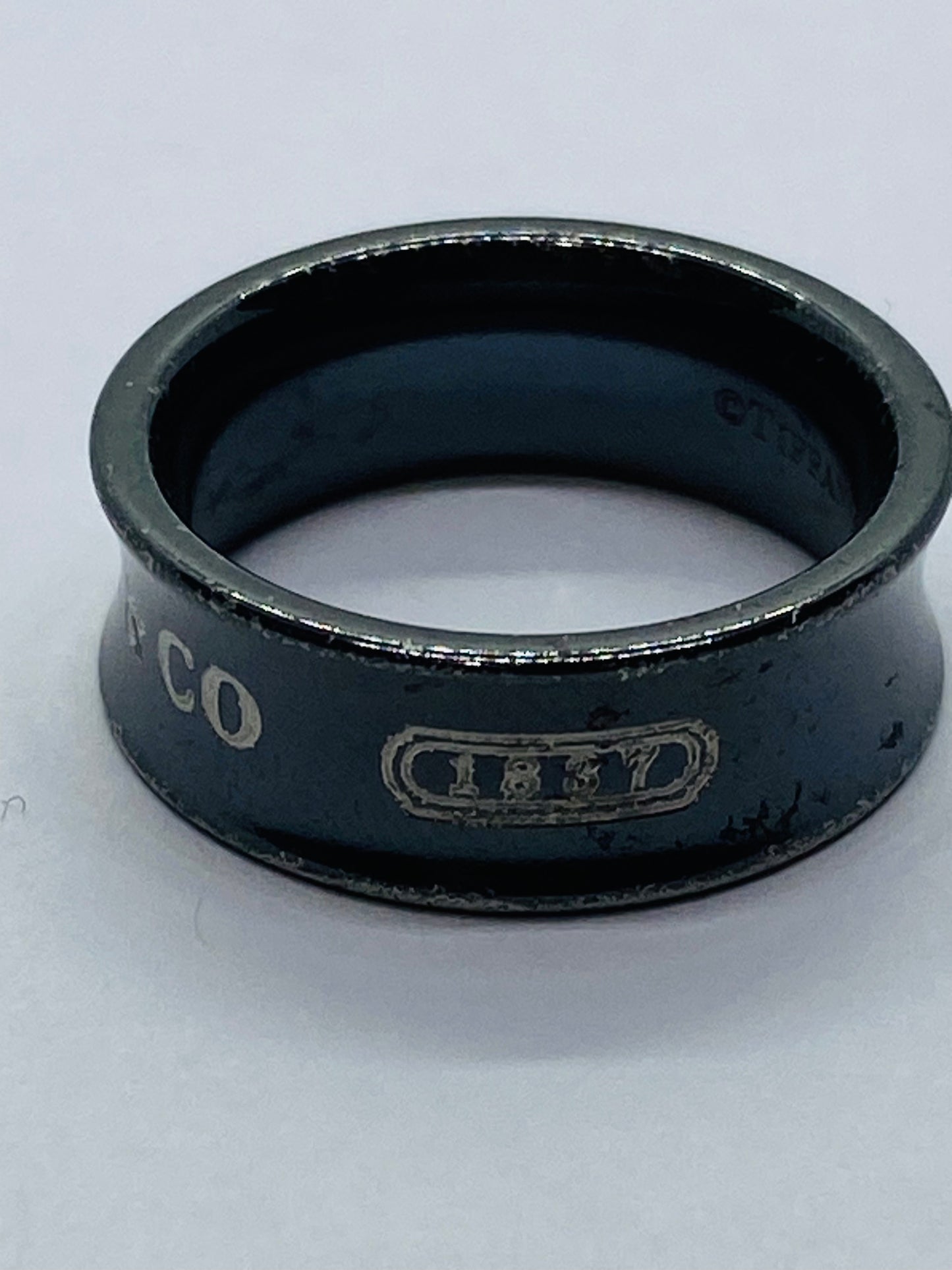 Tiffany & Co. Titanium 1837 Black Concave Ring Size 5.75