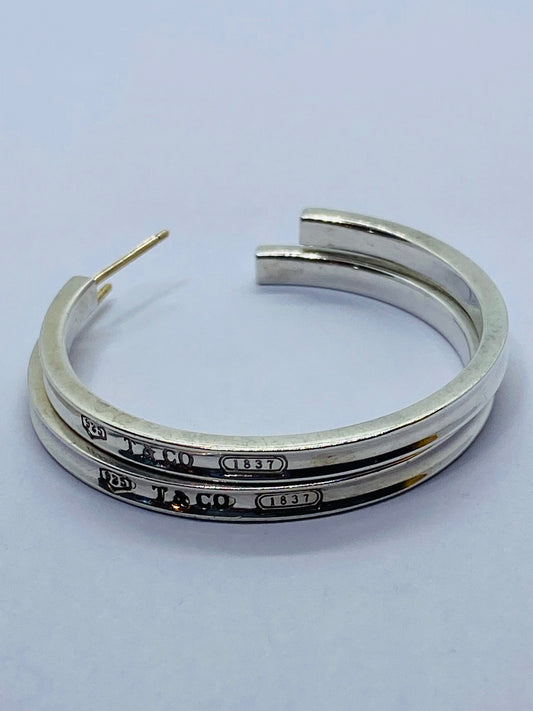 Tiffany & Co. 1837 Narrow Large 33mm Hoop Earrings Love Sterling Silver