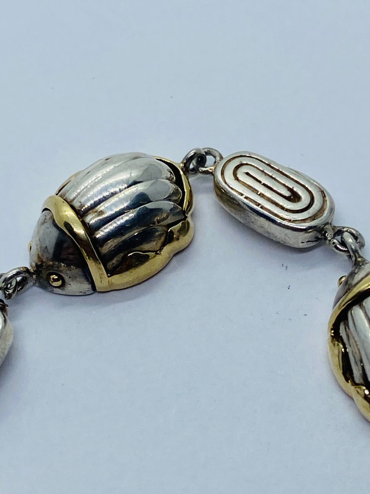 Tiffany & Co RARE Silver 18K Gold Gold Scarab Bee Bug Link Bracelet Pouch Box!